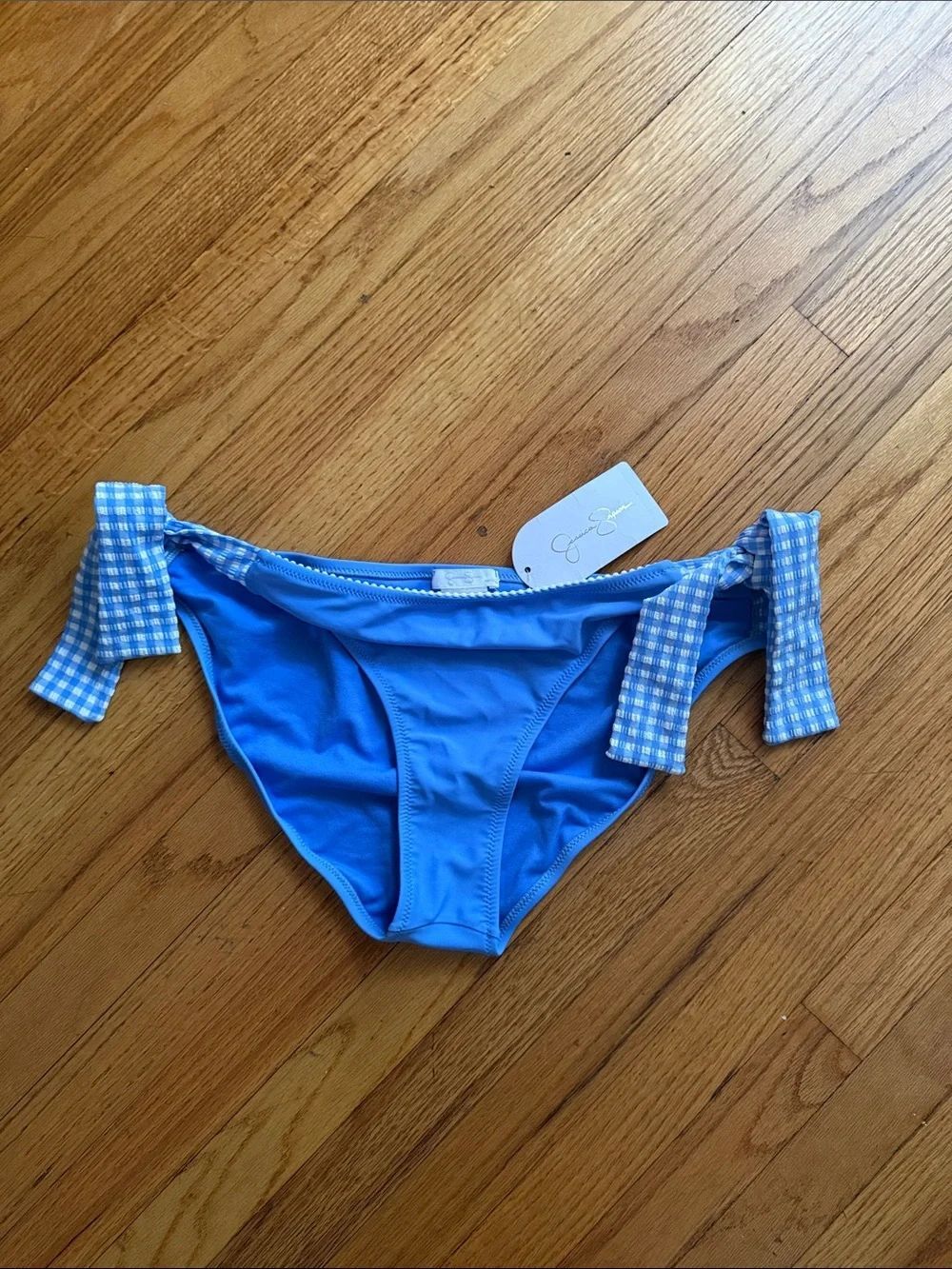 Jessica Simpson Light Blue Bikini Bottom with Gingham Tie Sides NWT New